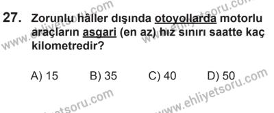 12 Aralık 2015 Tarihli Sürücü Adayları Sınavı K Kitapçığı 27. Soru