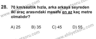 12 Aralık 2015 Tarihli Sürücü Adayları Sınavı K Kitapçığı 28. Soru