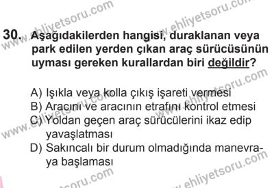 12 Aralık 2015 Tarihli Sürücü Adayları Sınavı K Kitapçığı 30. Soru