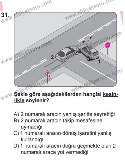 12 Aralık 2015 Tarihli Sürücü Adayları Sınavı K Kitapçığı 31. Soru
