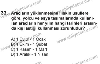 12 Aralık 2015 Tarihli Sürücü Adayları Sınavı K Kitapçığı 33. Soru