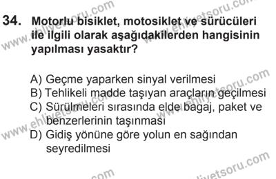 12 Aralık 2015 Tarihli Sürücü Adayları Sınavı K Kitapçığı 34. Soru