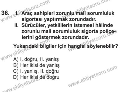 12 Aralık 2015 Tarihli Sürücü Adayları Sınavı K Kitapçığı 36. Soru