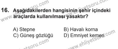 12 Aralık 2015 Tarihli Sürücü Adayları Sınavı L Kitapçığı 16. Soru