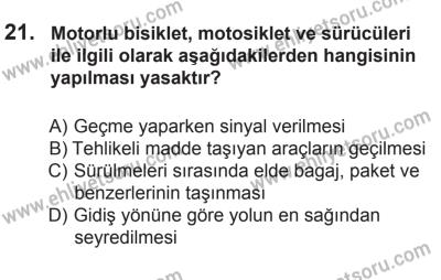 12 Aralık 2015 Tarihli Sürücü Adayları Sınavı L Kitapçığı 21. Soru