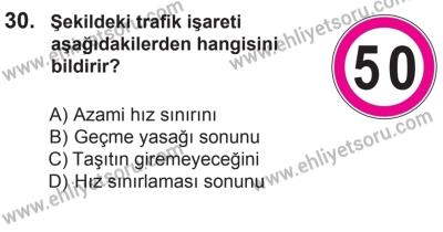 12 Aralık 2015 Tarihli Sürücü Adayları Sınavı L Kitapçığı 30. Soru