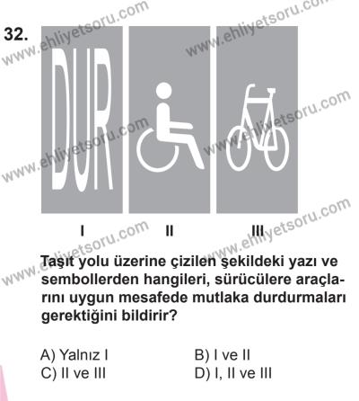 12 Aralık 2015 Tarihli Sürücü Adayları Sınavı L Kitapçığı 32. Soru