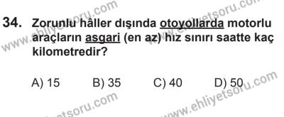 12 Aralık 2015 Tarihli Sürücü Adayları Sınavı L Kitapçığı 34. Soru