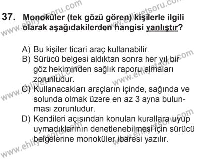 12 Aralık 2015 Tarihli Sürücü Adayları Sınavı L Kitapçığı 37. Soru