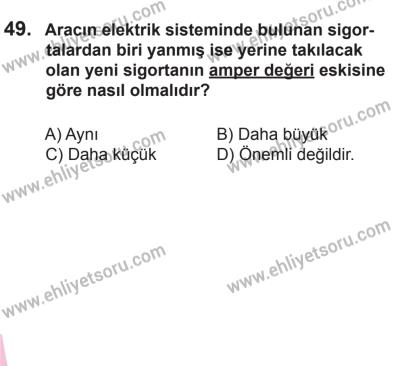 12 Aralık 2015 Tarihli Sürücü Adayları Sınavı L Kitapçığı 49. Soru