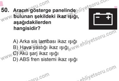 12 Aralık 2015 Tarihli Sürücü Adayları Sınavı L Kitapçığı 50. Soru