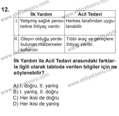 12 Aralık 2015 Tarihli Sürücü Adayları Sınavı M Kitapçığı 12. Soru