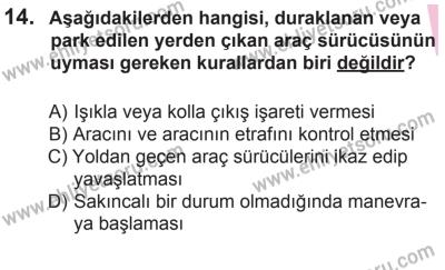 12 Aralık 2015 Tarihli Sürücü Adayları Sınavı M Kitapçığı 14. Soru