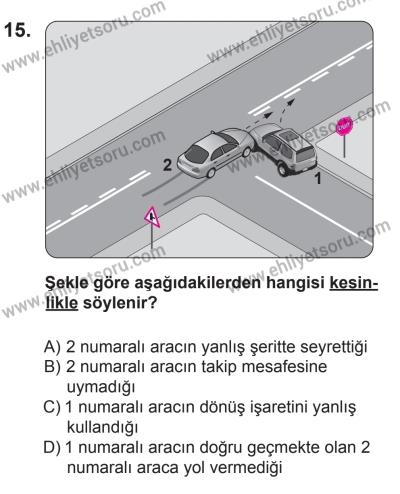 12 Aralık 2015 Tarihli Sürücü Adayları Sınavı M Kitapçığı 15. Soru
