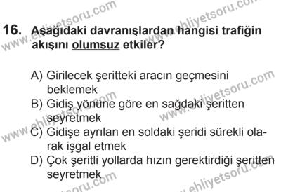 12 Aralık 2015 Tarihli Sürücü Adayları Sınavı M Kitapçığı 16. Soru