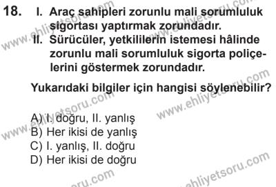 12 Aralık 2015 Tarihli Sürücü Adayları Sınavı M Kitapçığı 18. Soru