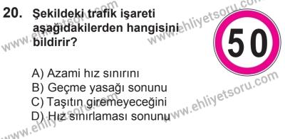 12 Aralık 2015 Tarihli Sürücü Adayları Sınavı M Kitapçığı 20. Soru