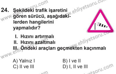 12 Aralık 2015 Tarihli Sürücü Adayları Sınavı M Kitapçığı 24. Soru