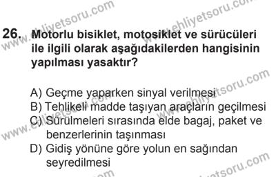 12 Aralık 2015 Tarihli Sürücü Adayları Sınavı M Kitapçığı 26. Soru