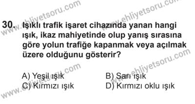 12 Aralık 2015 Tarihli Sürücü Adayları Sınavı M Kitapçığı 30. Soru