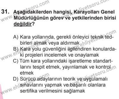 12 Aralık 2015 Tarihli Sürücü Adayları Sınavı M Kitapçığı 31. Soru