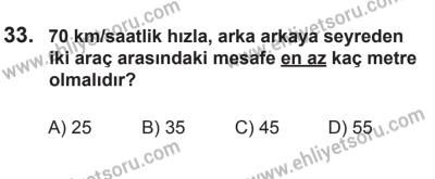 12 Aralık 2015 Tarihli Sürücü Adayları Sınavı M Kitapçığı 33. Soru