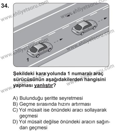 12 Aralık 2015 Tarihli Sürücü Adayları Sınavı M Kitapçığı 34. Soru