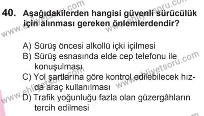 12 Aralık 2015 Tarihli Sürücü Adayları Sınavı M Kitapçığı 40. Soru