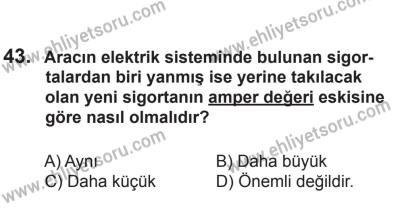 12 Aralık 2015 Tarihli Sürücü Adayları Sınavı M Kitapçığı 43. Soru