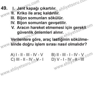 12 Aralık 2015 Tarihli Sürücü Adayları Sınavı M Kitapçığı 49. Soru