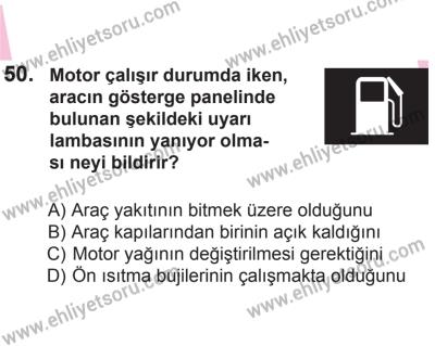 12 Aralık 2015 Tarihli Sürücü Adayları Sınavı M Kitapçığı 50. Soru