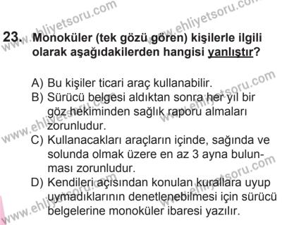 12 Aralık 2015 Tarihli Sürücü Adayları Sınavı N Kitapçığı 23. Soru