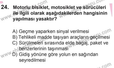 12 Aralık 2015 Tarihli Sürücü Adayları Sınavı N Kitapçığı 24. Soru