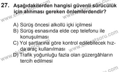 12 Aralık 2015 Tarihli Sürücü Adayları Sınavı N Kitapçığı 27. Soru