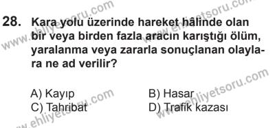 12 Aralık 2015 Tarihli Sürücü Adayları Sınavı N Kitapçığı 28. Soru