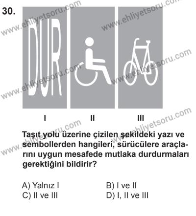 12 Aralık 2015 Tarihli Sürücü Adayları Sınavı N Kitapçığı 30. Soru