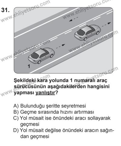 12 Aralık 2015 Tarihli Sürücü Adayları Sınavı N Kitapçığı 31. Soru
