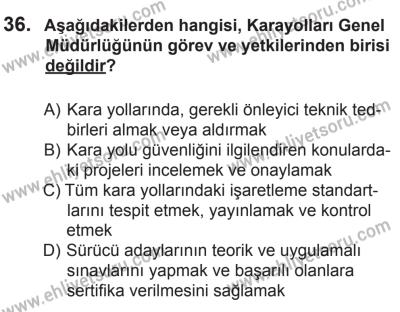 12 Aralık 2015 Tarihli Sürücü Adayları Sınavı N Kitapçığı 36. Soru