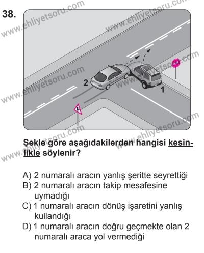12 Aralık 2015 Tarihli Sürücü Adayları Sınavı N Kitapçığı 38. Soru