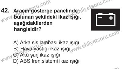 12 Aralık 2015 Tarihli Sürücü Adayları Sınavı N Kitapçığı 42. Soru