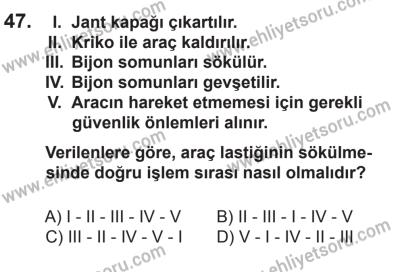 12 Aralık 2015 Tarihli Sürücü Adayları Sınavı N Kitapçığı 47. Soru