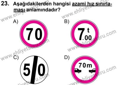 12 Ocak 2014 Tarihli Sürücü Adayları Sınavı K Kitapçığı 23. Soru