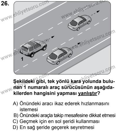 12 Ocak 2014 Tarihli Sürücü Adayları Sınavı K Kitapçığı 26. Soru