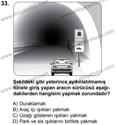 12 Ocak 2014 Tarihli Sürücü Adayları Sınavı K Kitapçığı 33. Soru