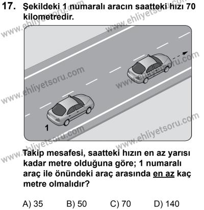 12 Ocak 2014 Tarihli Sürücü Adayları Sınavı L Kitapçığı 17. Soru