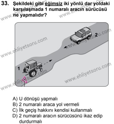 12 Ocak 2014 Tarihli Sürücü Adayları Sınavı L Kitapçığı 33. Soru
