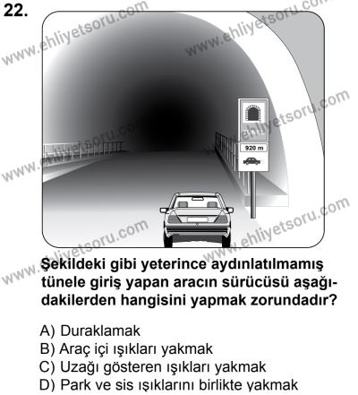 12 Ocak 2014 Tarihli Sürücü Adayları Sınavı M Kitapçığı 22. Soru