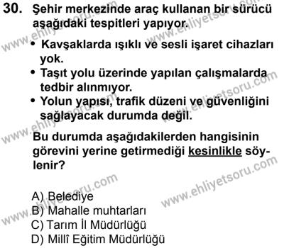 12 Ocak 2014 Tarihli Sürücü Adayları Sınavı M Kitapçığı 30. Soru