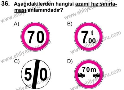 12 Ocak 2014 Tarihli Sürücü Adayları Sınavı M Kitapçığı 36. Soru