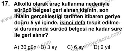 12 Ocak 2014 Tarihli Sürücü Adayları Sınavı N Kitapçığı 17. Soru